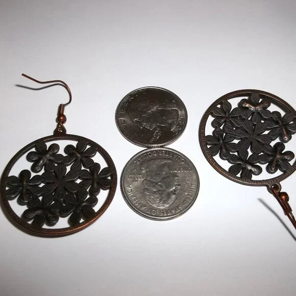 Copper Multicolored Flower Earrings Statement Jewelry Big Large Earring C875 - Picture 3 of 4